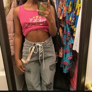 Oh Polly Grey Distressed Drawstring Jeans size 10 NWT! Perfect Gift!!